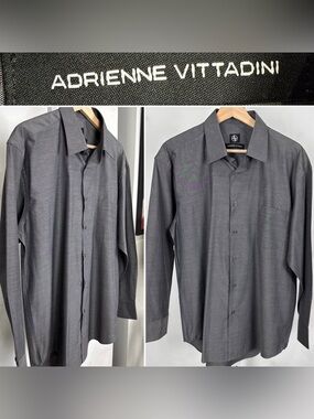 Adrienne Vittadini Men's Gray Button Up Dress Shirt Size S 16, 32/33